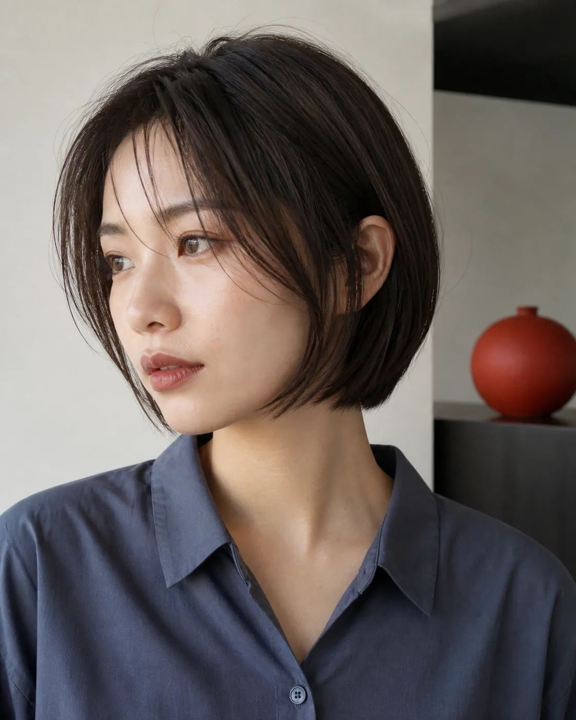 耳にかけても形が残るソフトボブ
