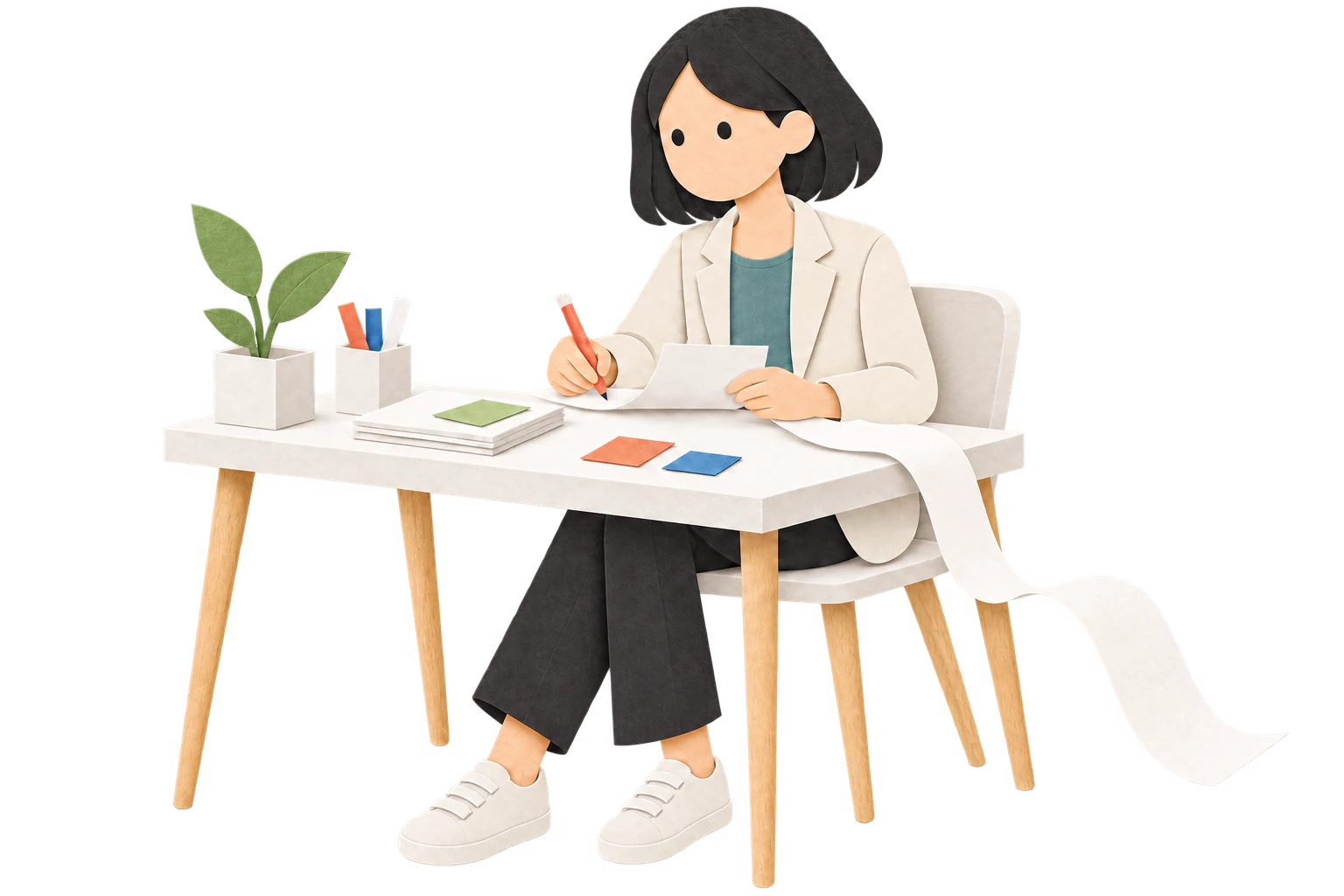 机で相談の内容を書き留める女性